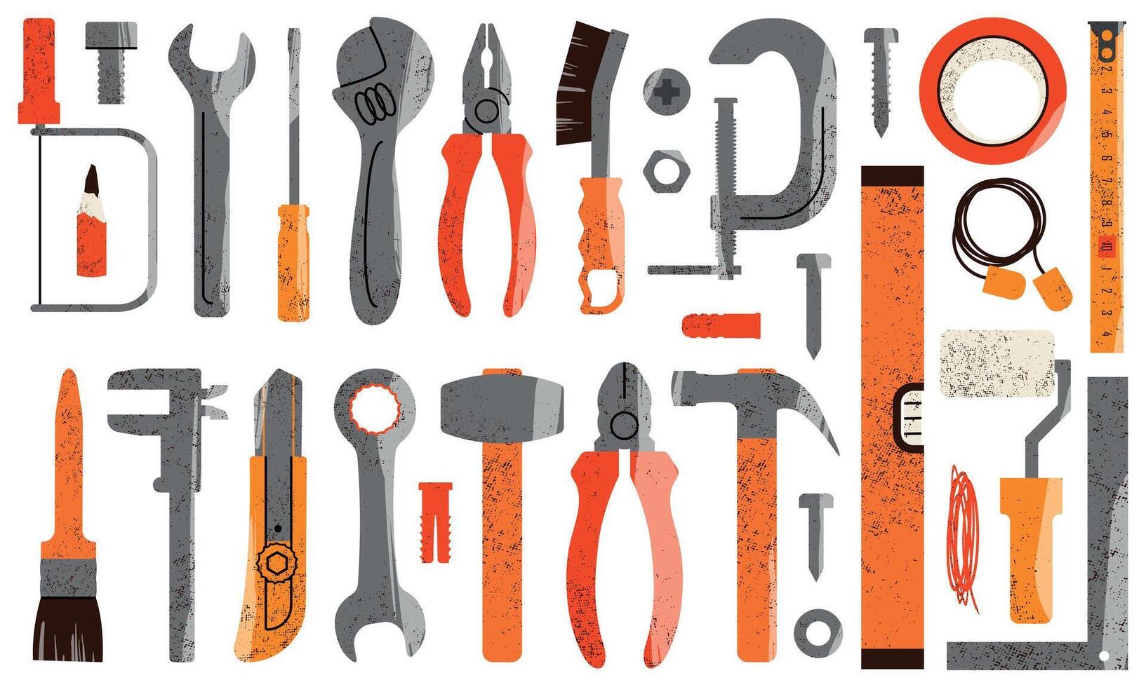 Set of Tools for Construction, DIY Projects, and Home Improvement. Illustrations for Use in Design Projects, Workshops, and Educational Materials. vector