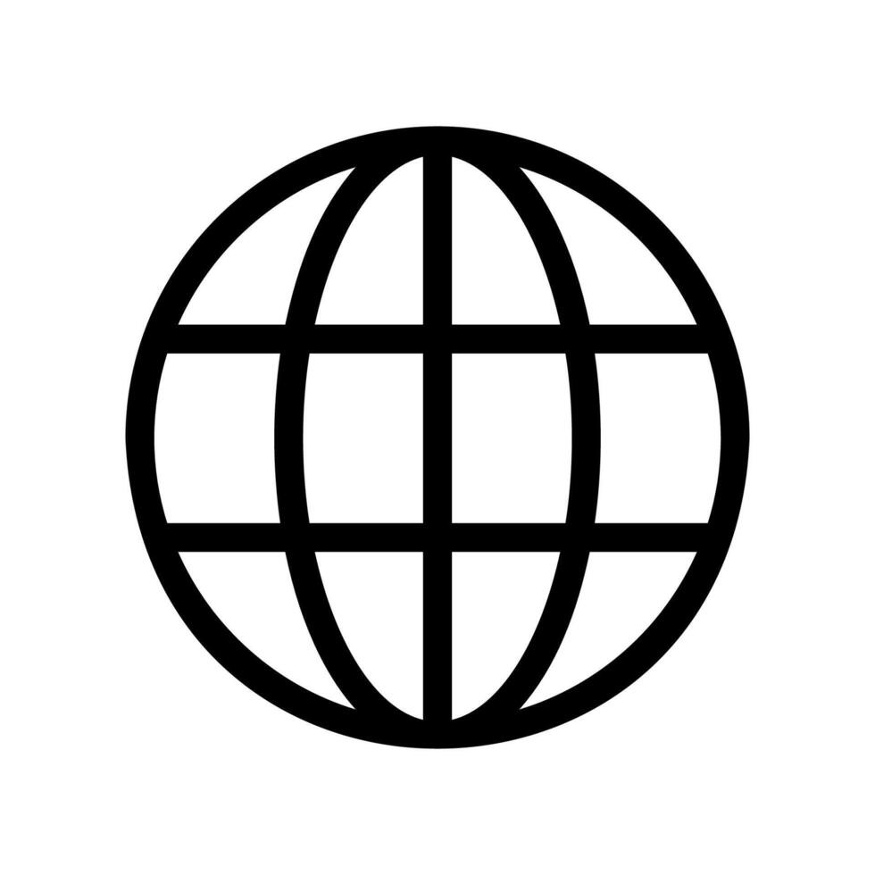 Standard black outline globe icon representing the internet or global connectivity vector