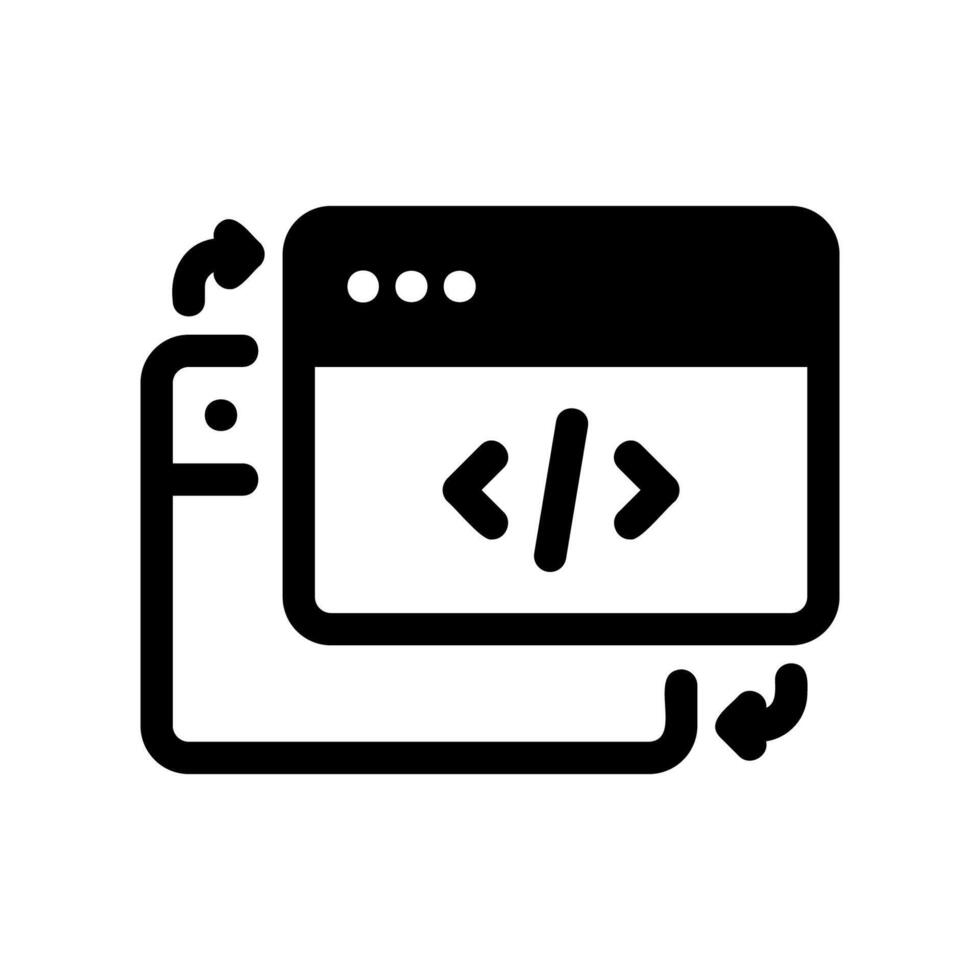 Solid black browser window icon displaying HTML source code bracket ...