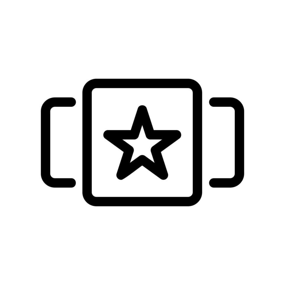 Outline icon with square brackets containing star symbol representing favorite bookmark vector