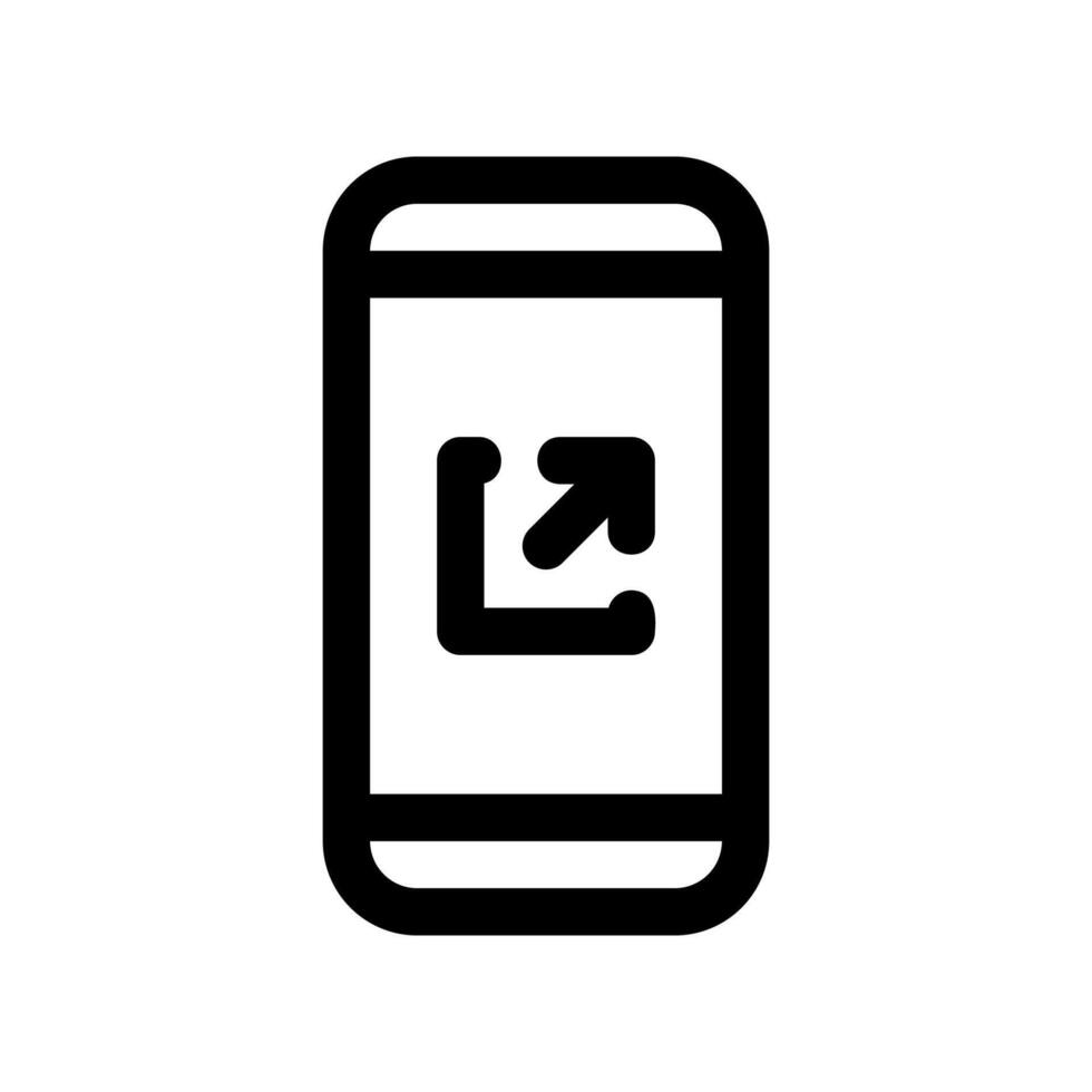 Outline smartphone screen displaying an external link or open in new arrow icon vector