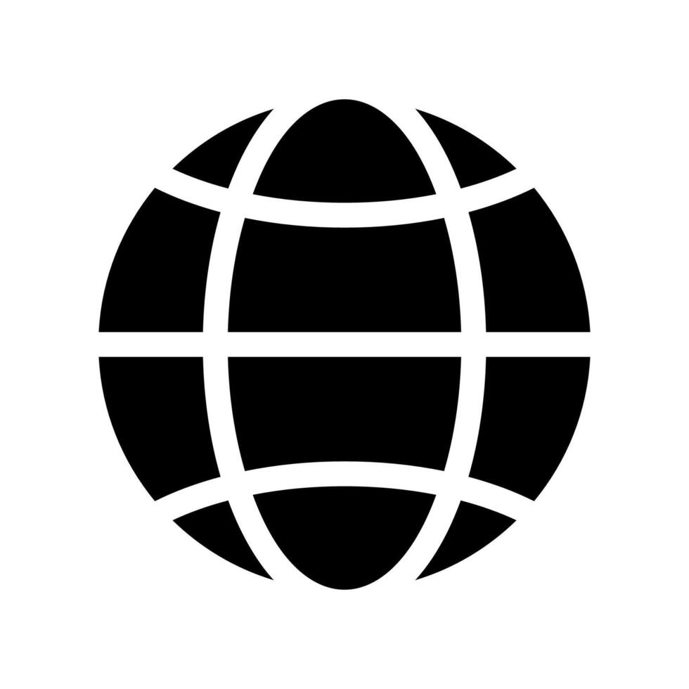 Standard solid black web globe icon indicating access to online resources globally vector