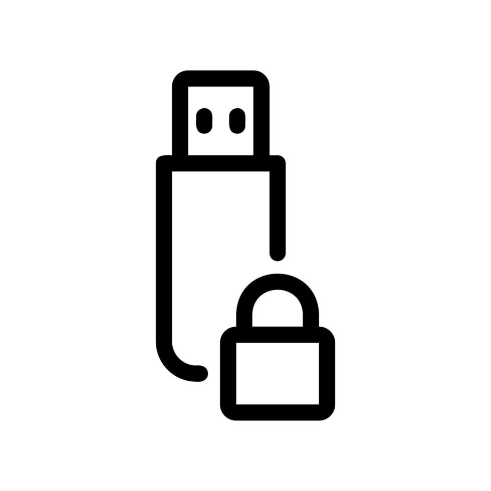 Outline style secure USB flash drive with padlock for data encryption vector