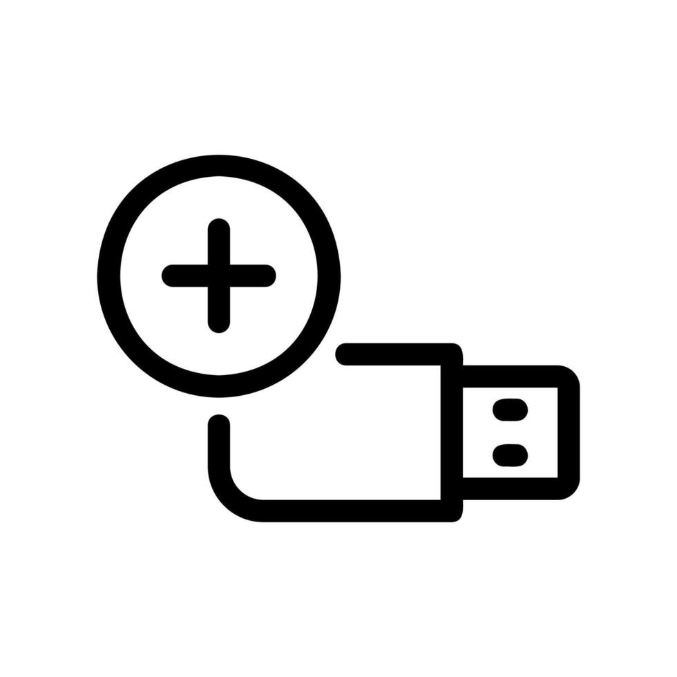 USB flash drive icon with a plus sign indicating adding device connectivity vector