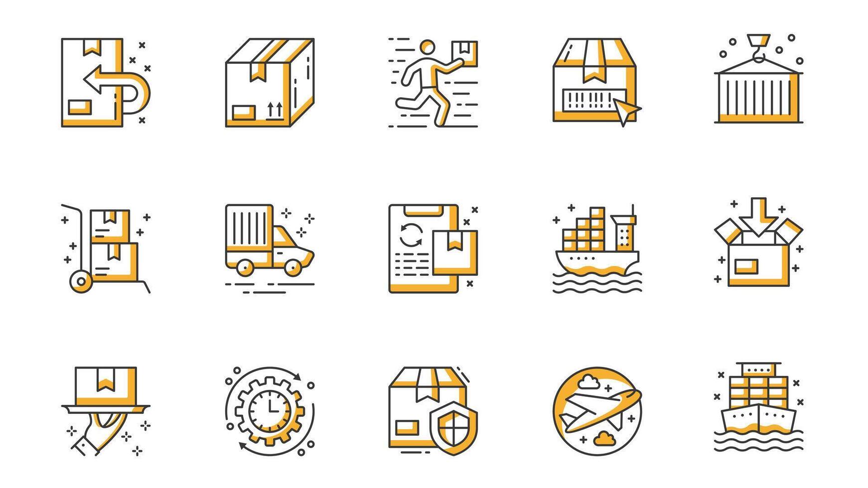 Delivery icons set in outline stroke design for web. Pack line pictograms with package parcel, courier, barcode, loading warehouse, transportation, shipping, logistic, other. illustration. vector