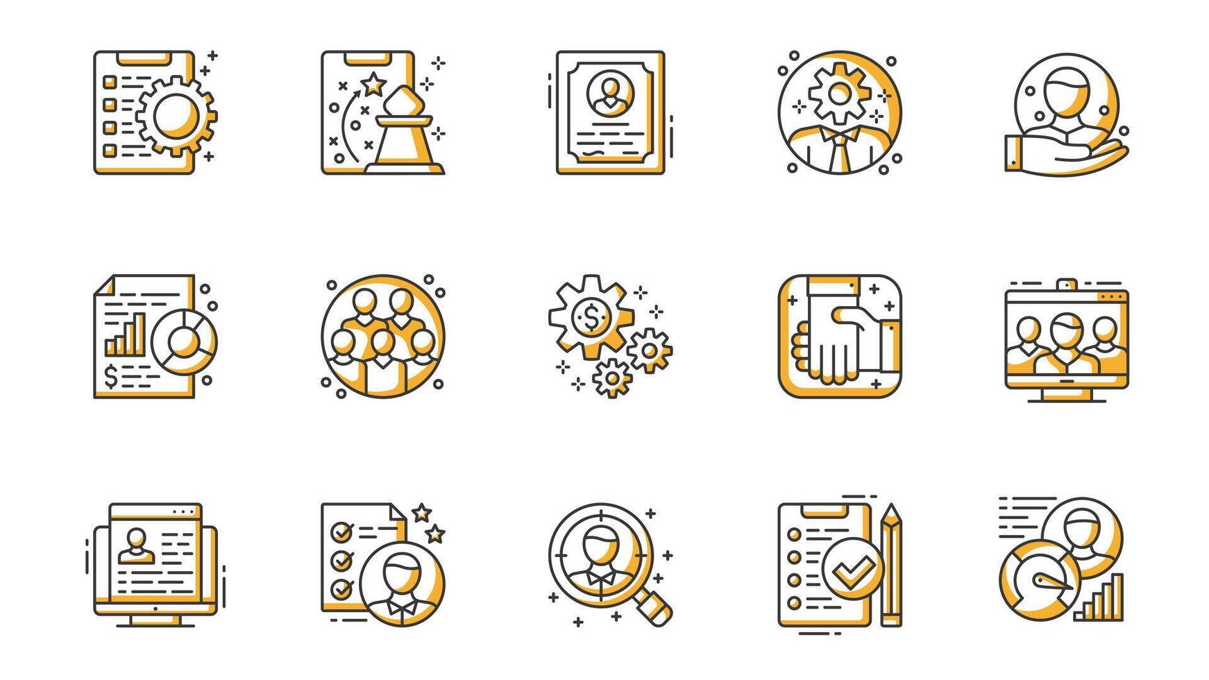 People management icons set in outline stroke design for web. Pack line pictograms with tasks, strategy, qualification certificate, manager, human resource, business plan, other. illustration. vector