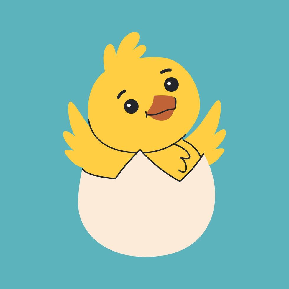 Funny little chick hatched from an egg. Character for Easter cards and children's illustrations. vector