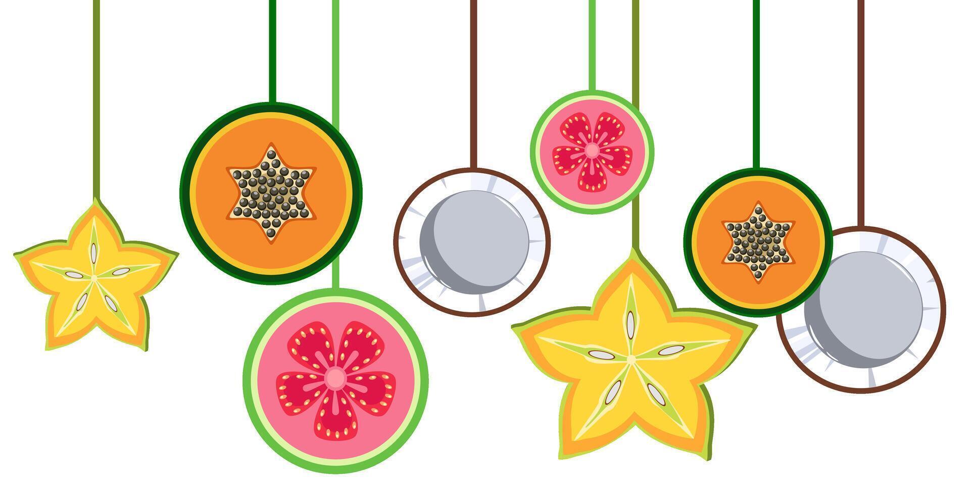 Tropical fruit slices banner vector