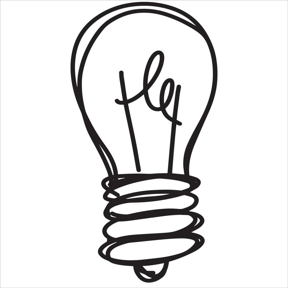 Lightbulb sketch drawing. Light Bulb invention. Black and white inspiration illuminated symbol. Simple line glass doodle electrical lamp vector