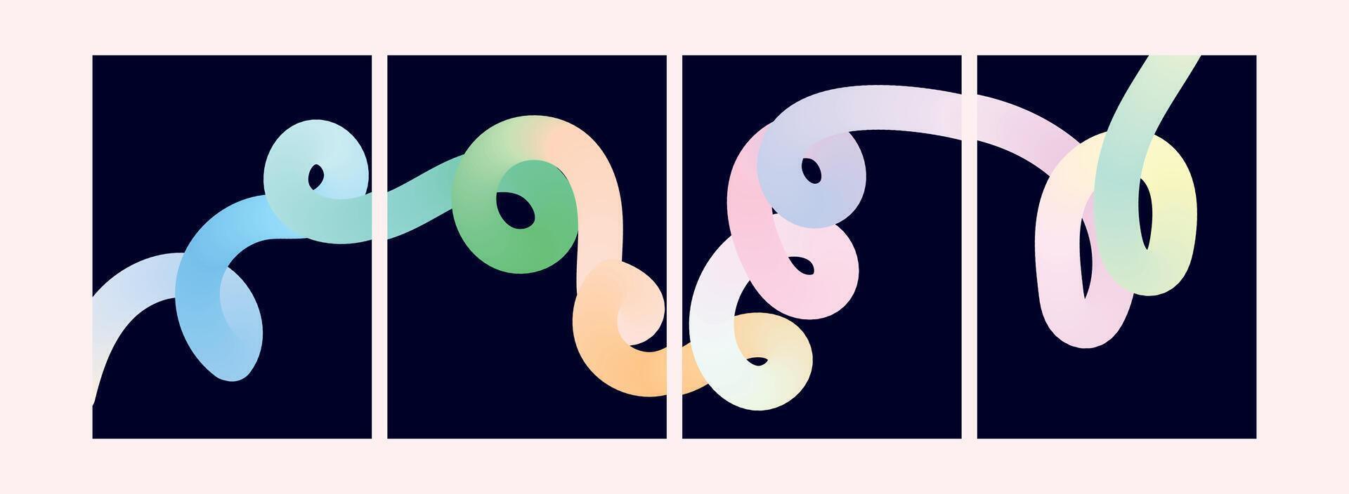 Abstract Art Print Collection with Vibrant Gradient Lines vector