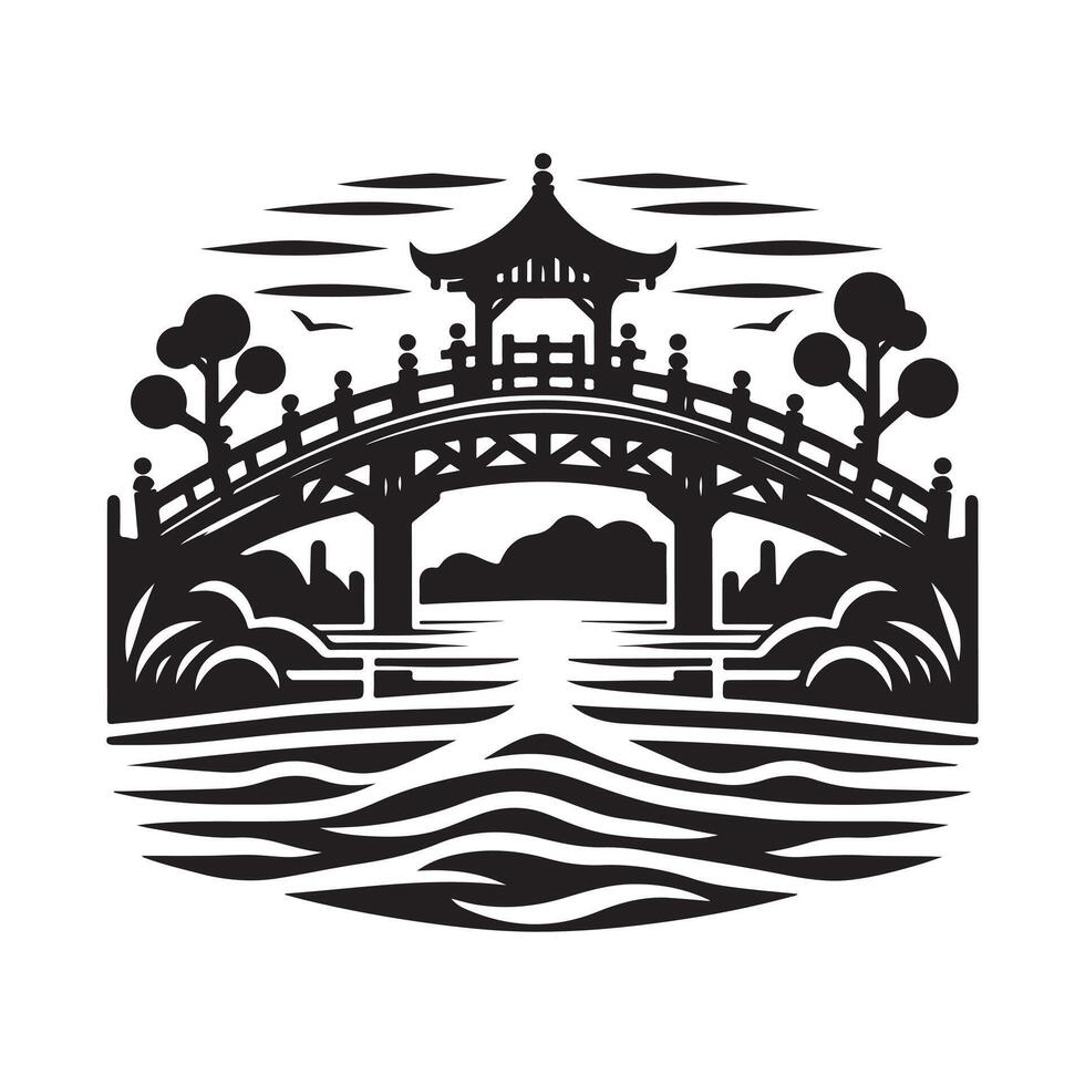 Iconic Wooden Bridge Silhouette for Design Projects vector