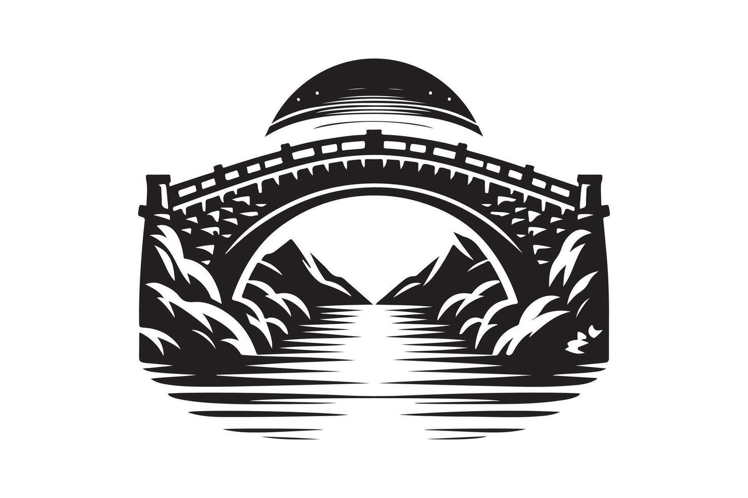 High Quality Stone Bridge Silhouette vector