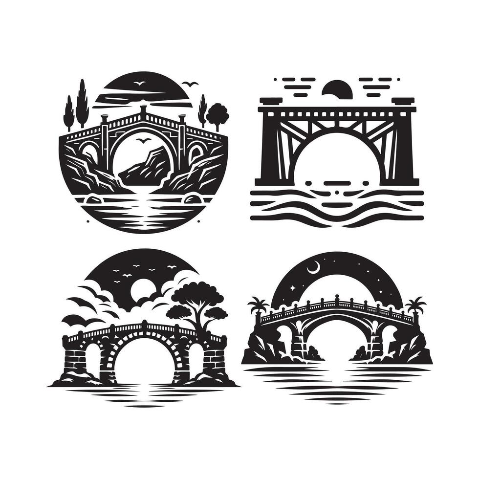 Stone Bridge Silhouette for Architectural Designs vector