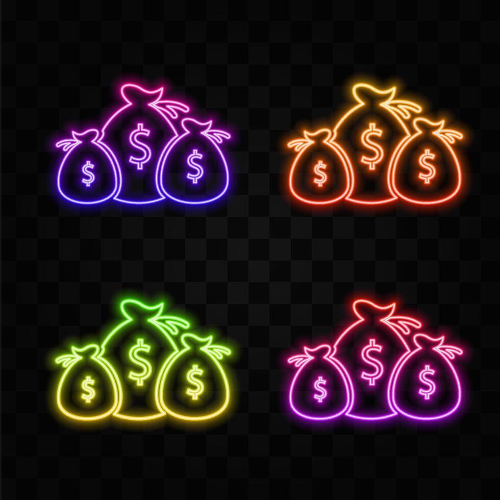 Dollar money icon with bag . neon style. Dollar money icon with bag on white background. illustration vector