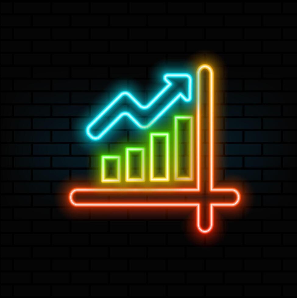 Bar Chart Icon For Your Design neon style.chart icon symbol image for data statistics analysis illustration. vector