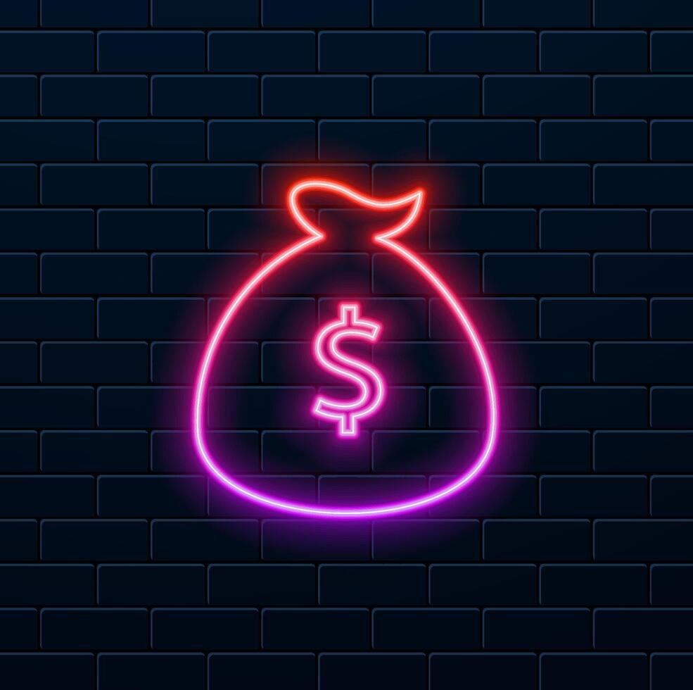Money Bag With Dollar Clipart. big bag of money. neon style. tied with a rope with a dollar sign vector