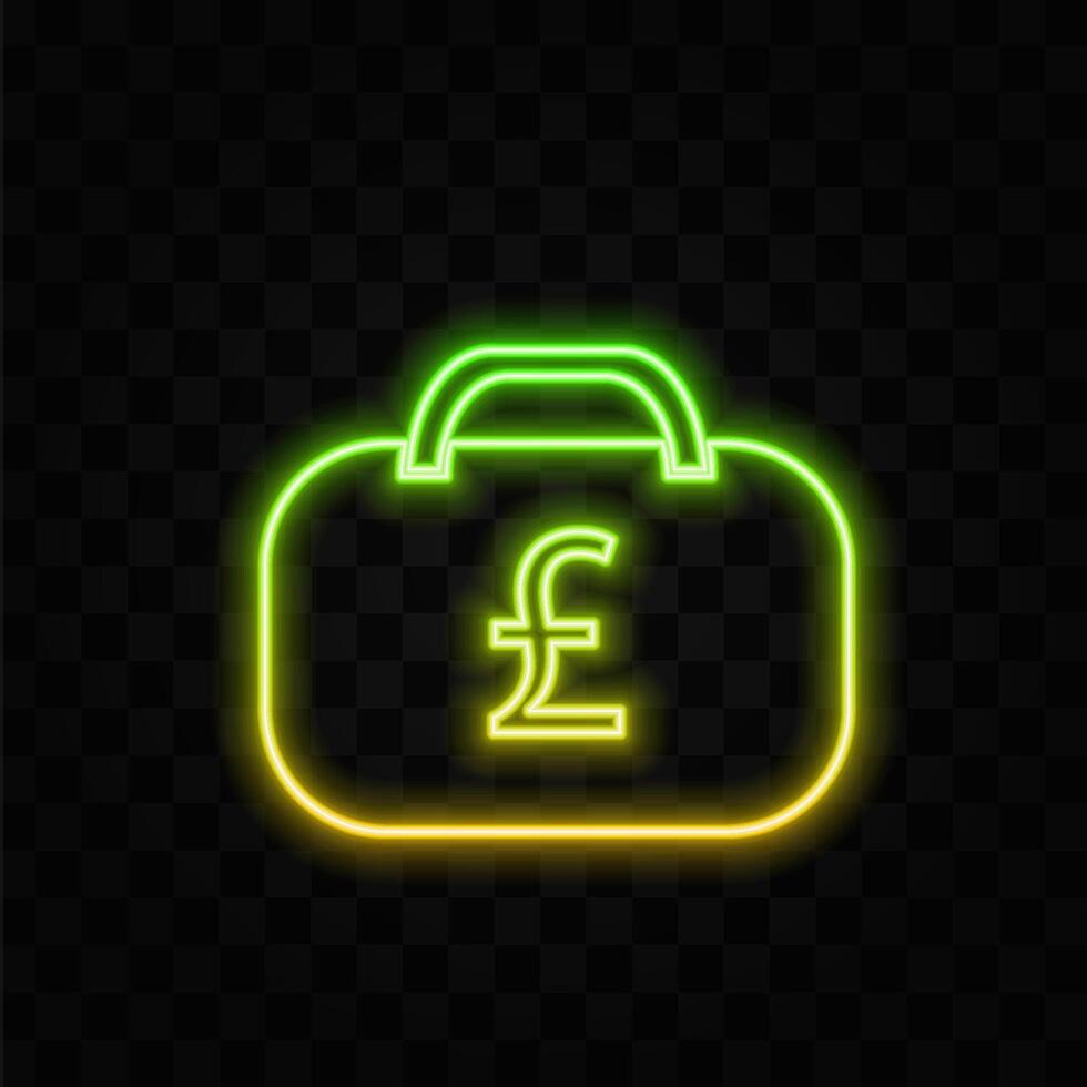 Pound Suitcase For Business. neon style. suitcase of money in pounds.suitcase icon, briefcase, case, suitcase symbol, business trip, travel vector