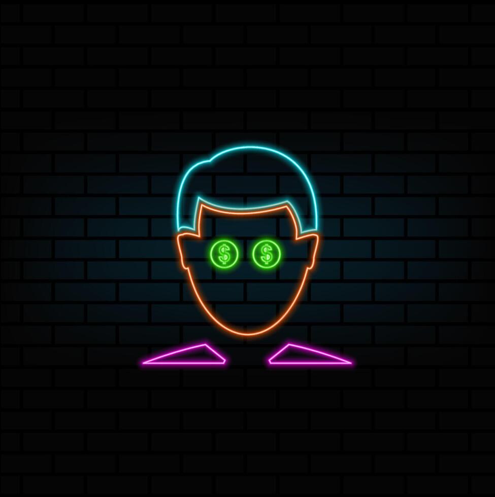 businessman thinking about money doing business. neon. style of person icon with dollar man symbol. vector