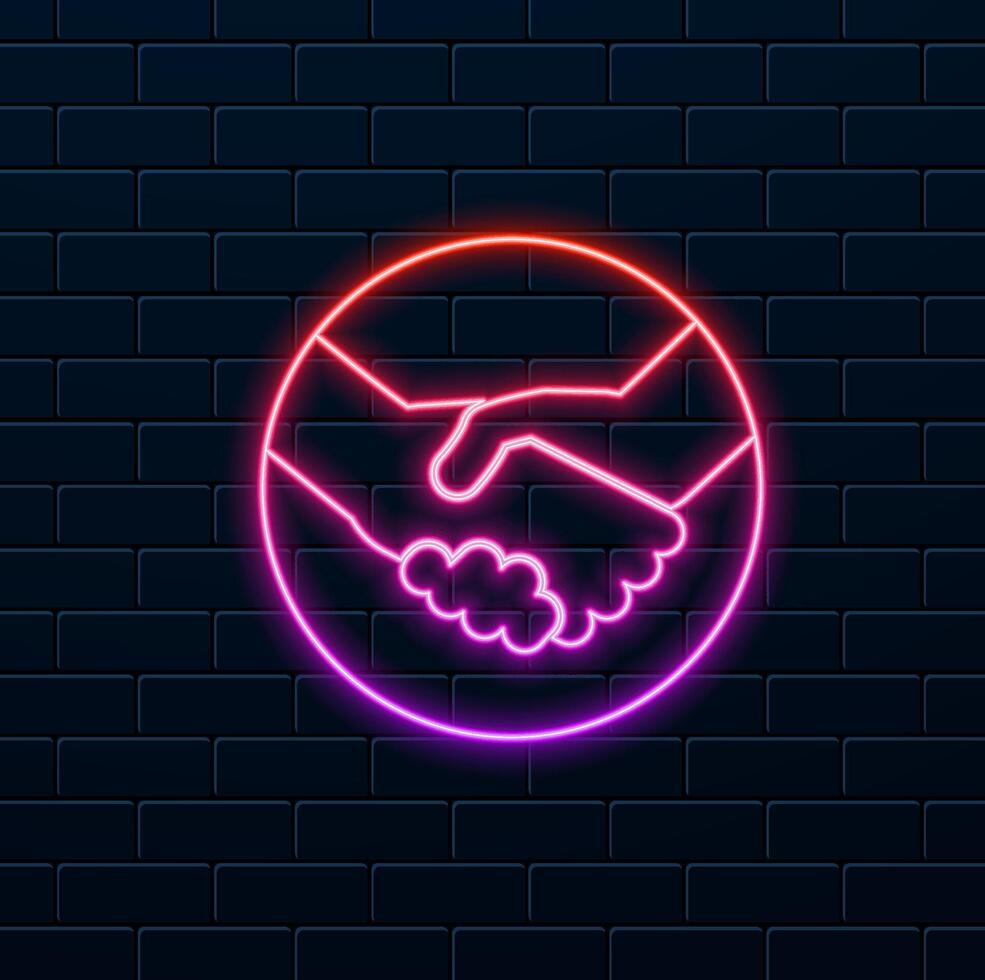 Business agreement handshake logo icon. neon. Flat business handshake icon agreement contract symbol in circle. neon style. vector