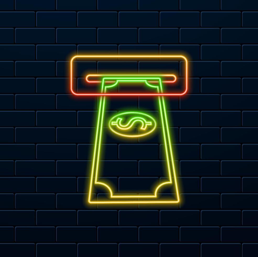 Payment symbol. Withdraw money from an ATM. neon style. with bills item Cash payment Financial icons Flat style in illustration vector