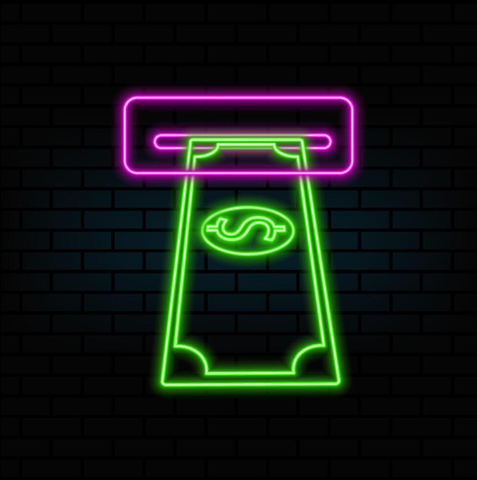 Money withdrawal icon. neon. Payment symbol. Withdraw money from an ATM. neon style. with bills item Cash payment Financial icons Flat style in illustration vector