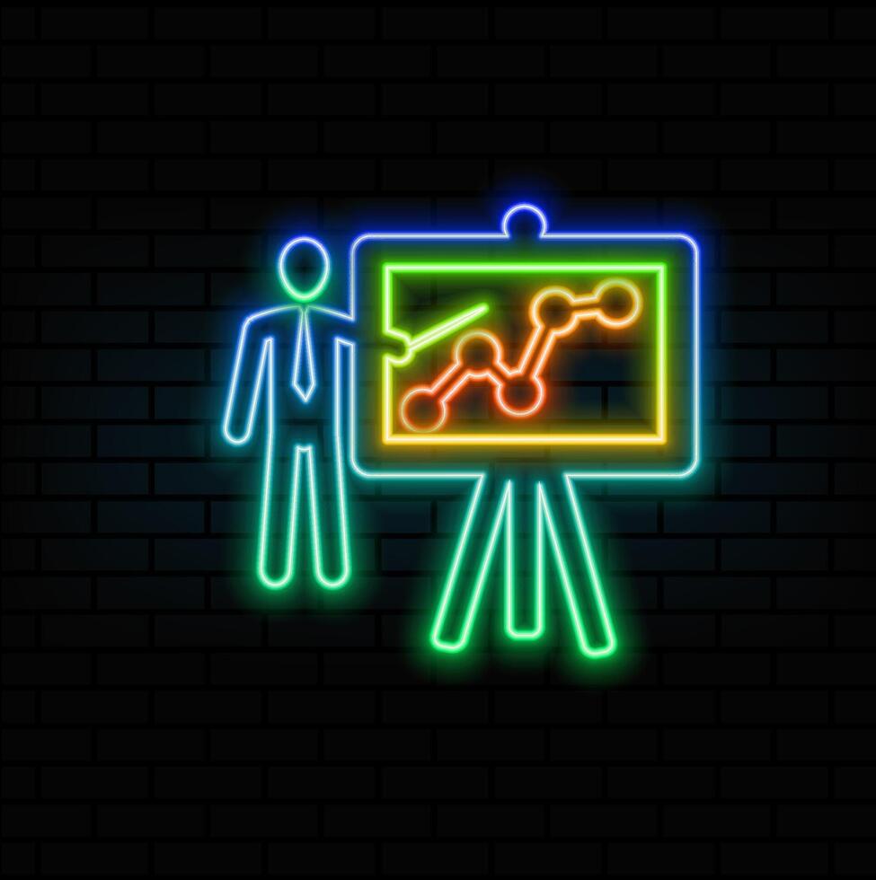 Training icon Can be used for Business and Finance icon set. neon style. Training symbol or logo. style.Presentation male icon. person with board for business and finance analysis and report symbol vector
