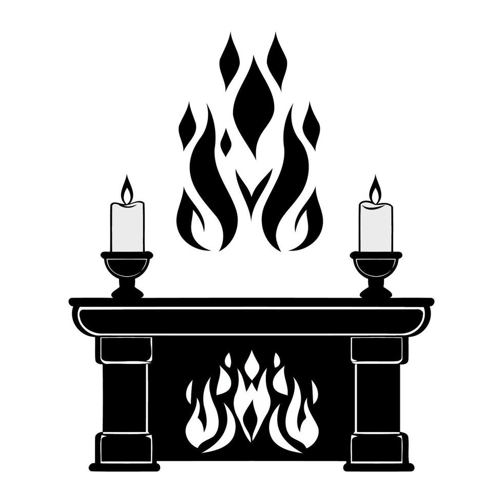 Fireplace with Burning Flames Silhouette vector