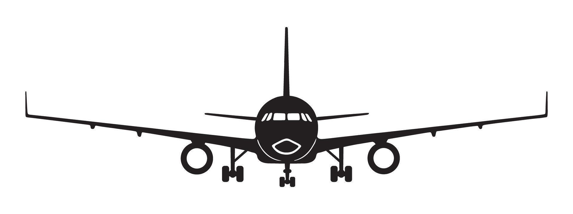 Black white airplane, passenger plane silhouettes in different directions on isolated background transparent 22 vector