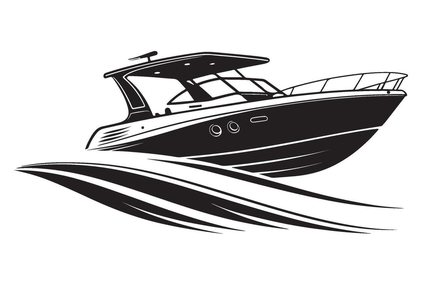 Sea boat silhouette illustration logo on isolated white background, speedboat vector