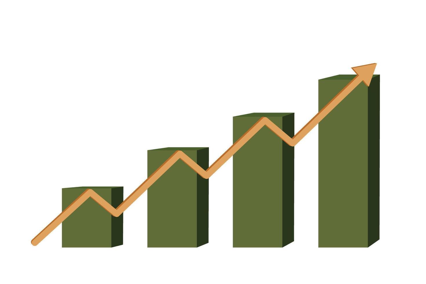 Bar graph with a rising line, highlighting upward growth or progress with green color vector