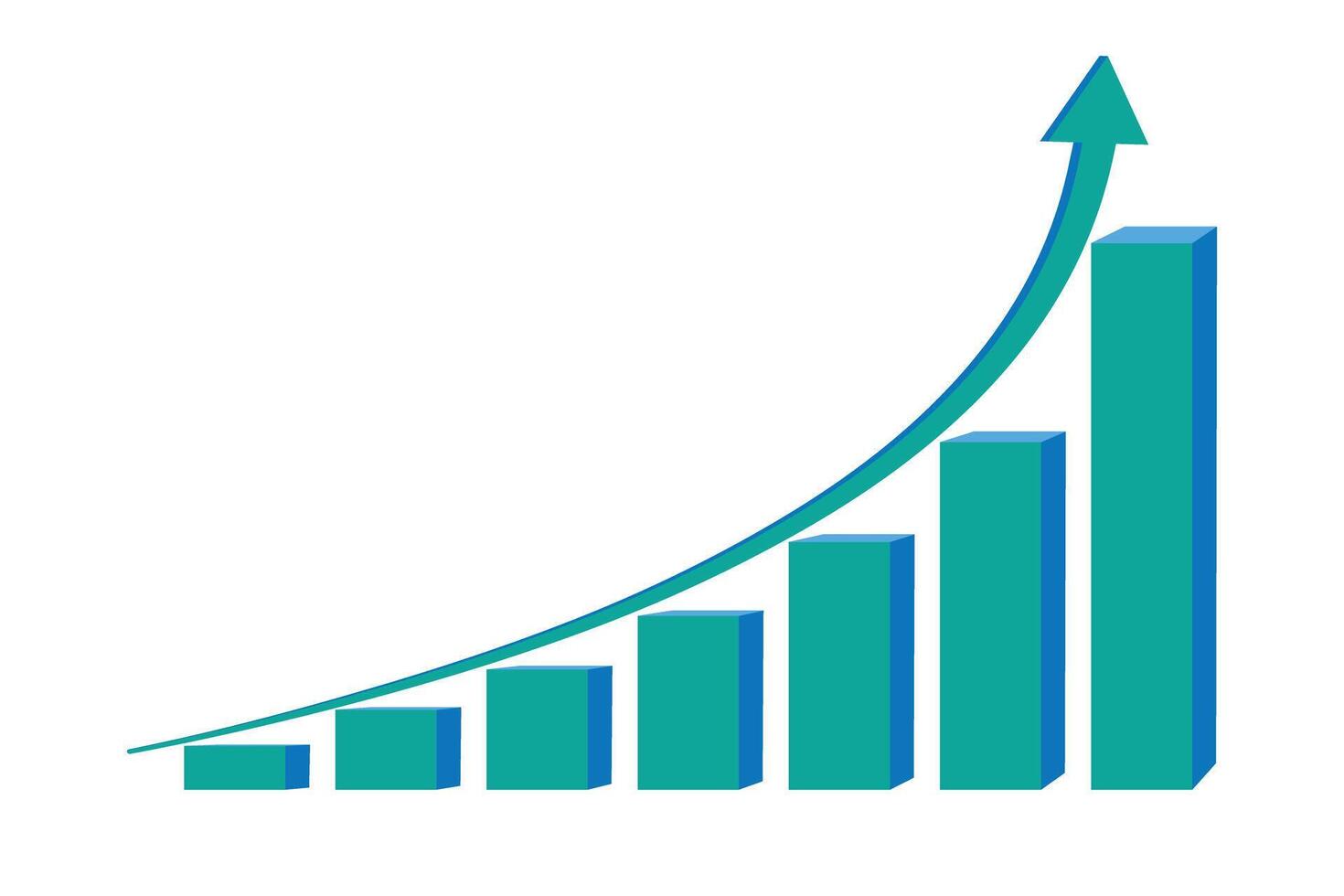 Bar graph with a rising line upward growth or progress with teal color vector