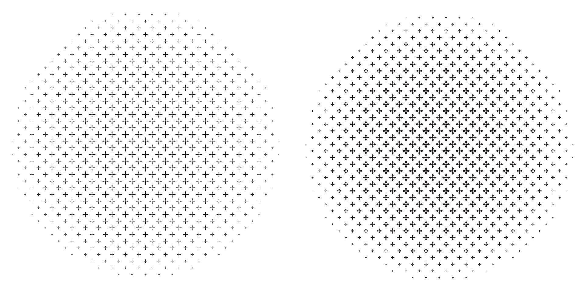 Abstract design circular Outline Halftone Circle Plus Pattern with Graduated Density vector