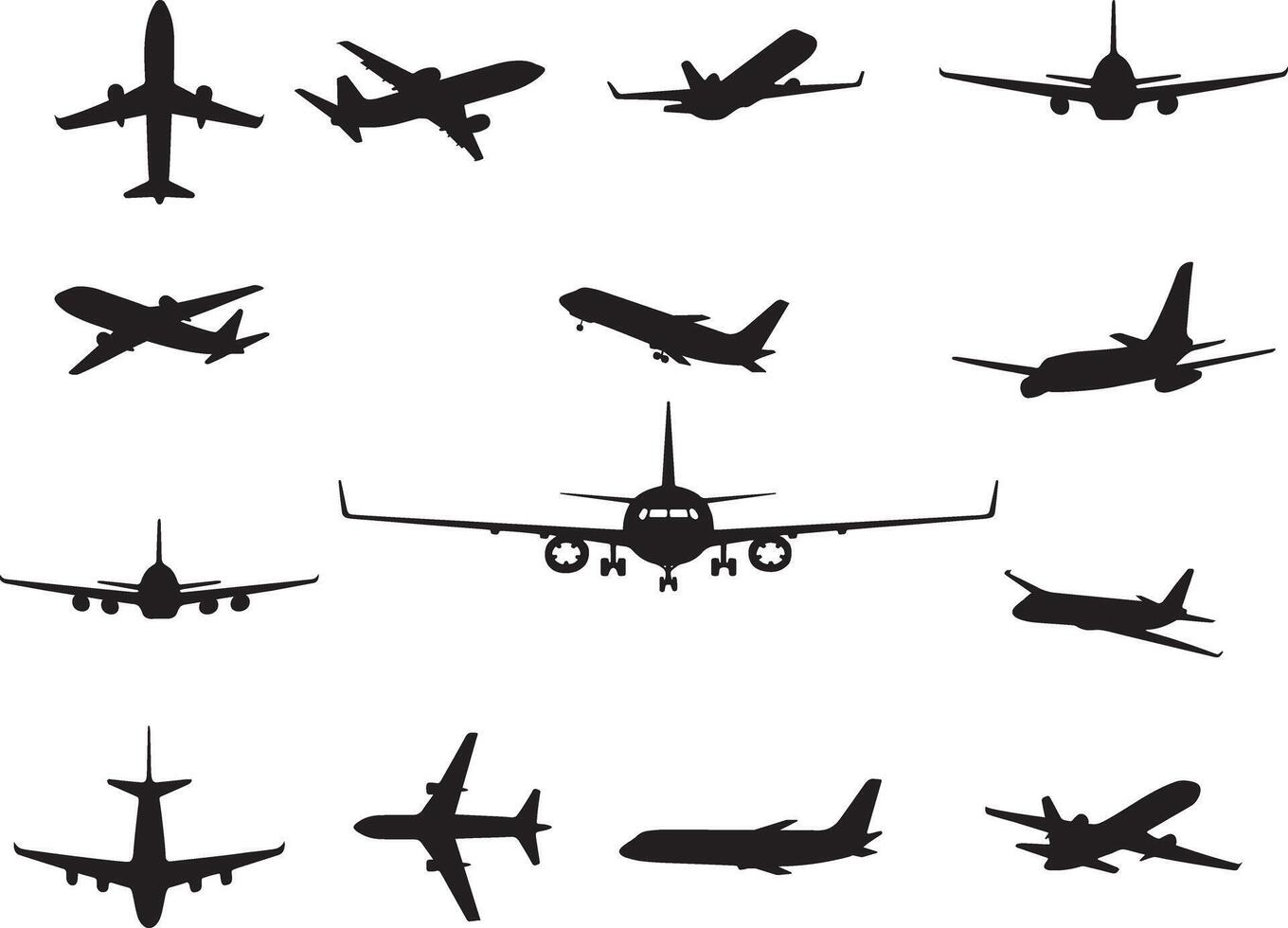 Airplane silhouettes in different styles and directions vector