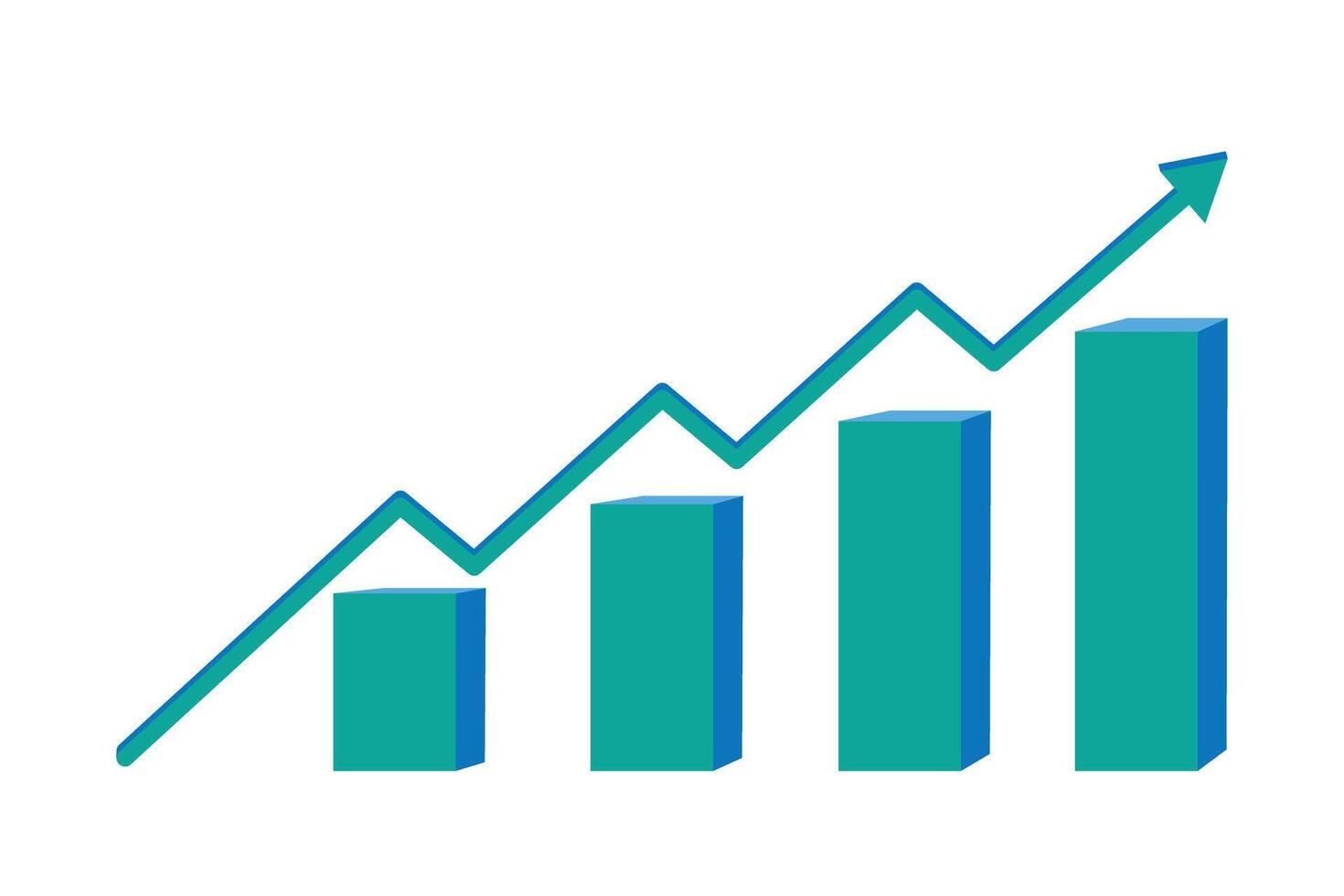 Bar graph with a rising line, highlighting upward growth or progress, teal color vector
