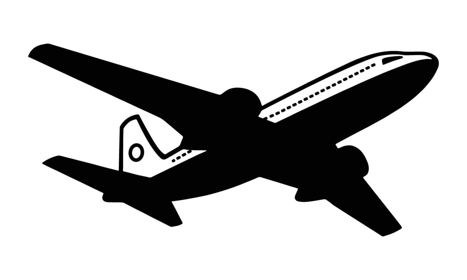 Black and white airplane, passenger plane silhouettes in different directions against isolated background vector