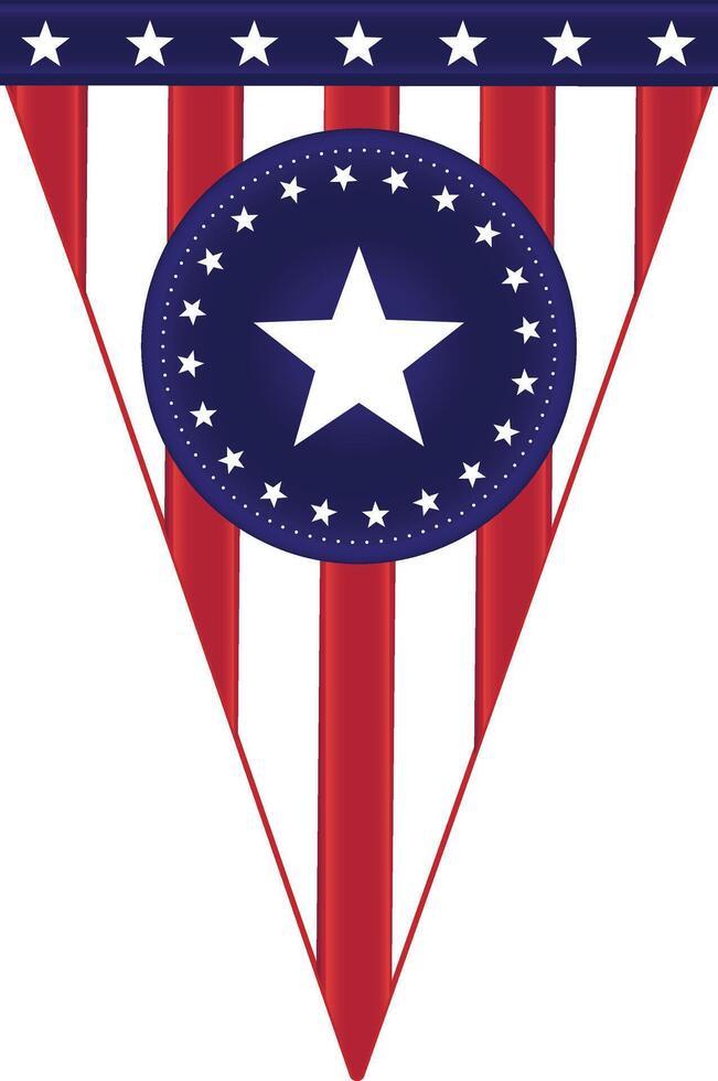 American flag triangle pennant banner illustration, isolated on white background- red, blue star design 4th of july independence day patriotic celebration vector