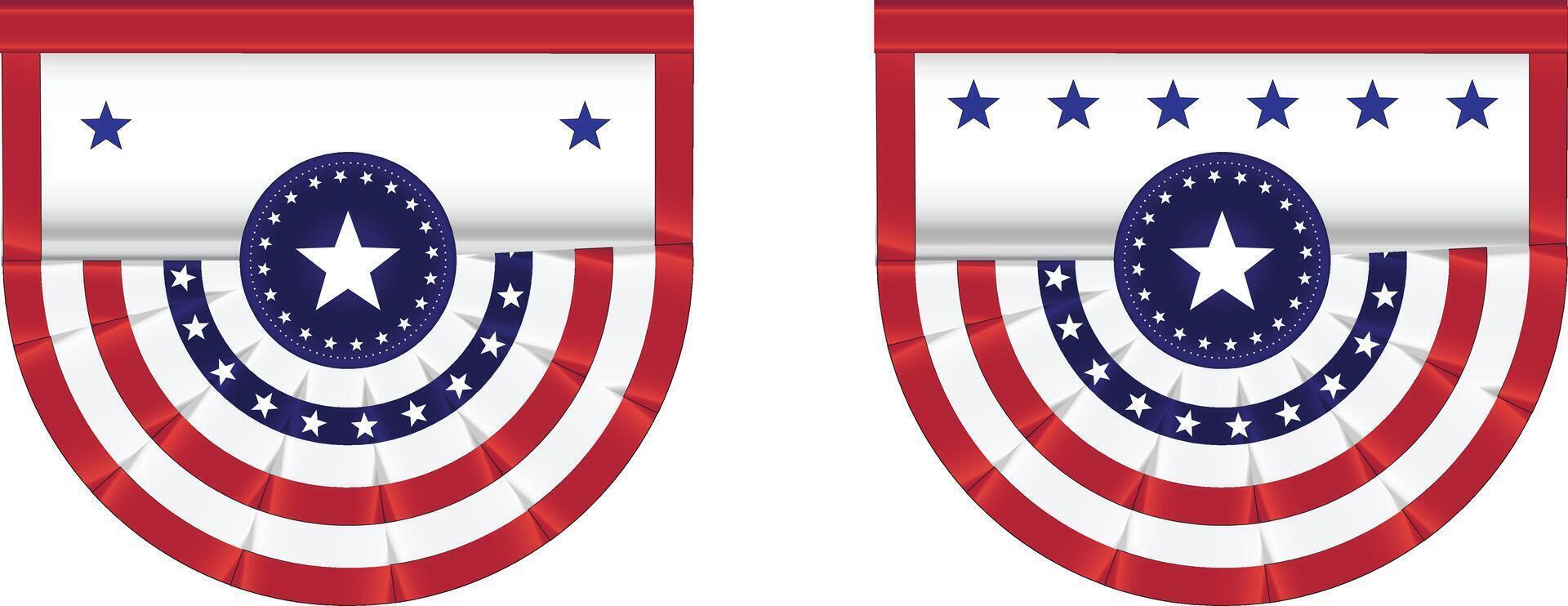 4th of July American Flag Pennant, Banner Illustration, Transparent with Red, White, and Blue Design Featuring Stars for Independence Day Celebration vector