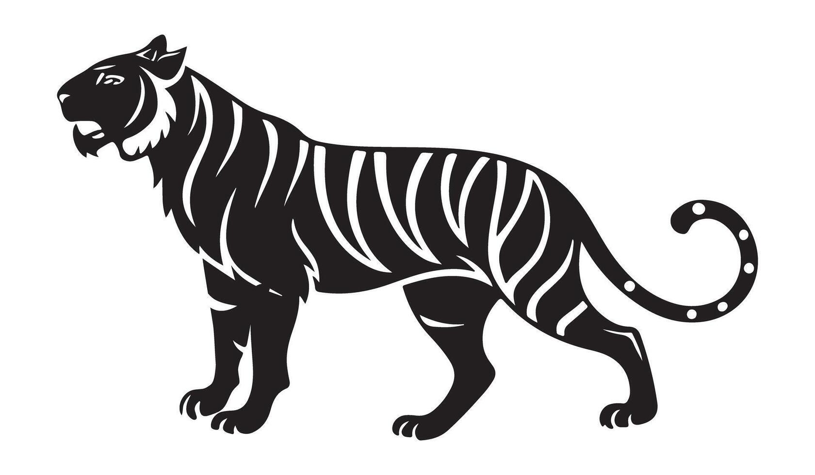 Bold Black and White Tiger Silhouette Design Transparent on Isolated White Background vector