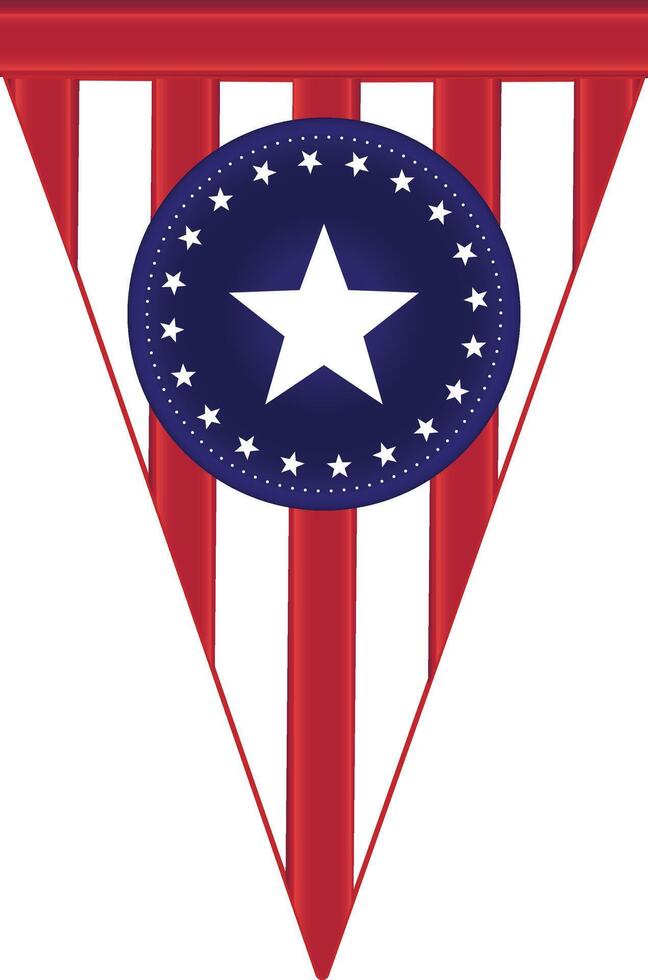 American flag triangle pennant, banner illustration, isolated on white background- red, blue star design 4th of july independence day patriotic celebration vector