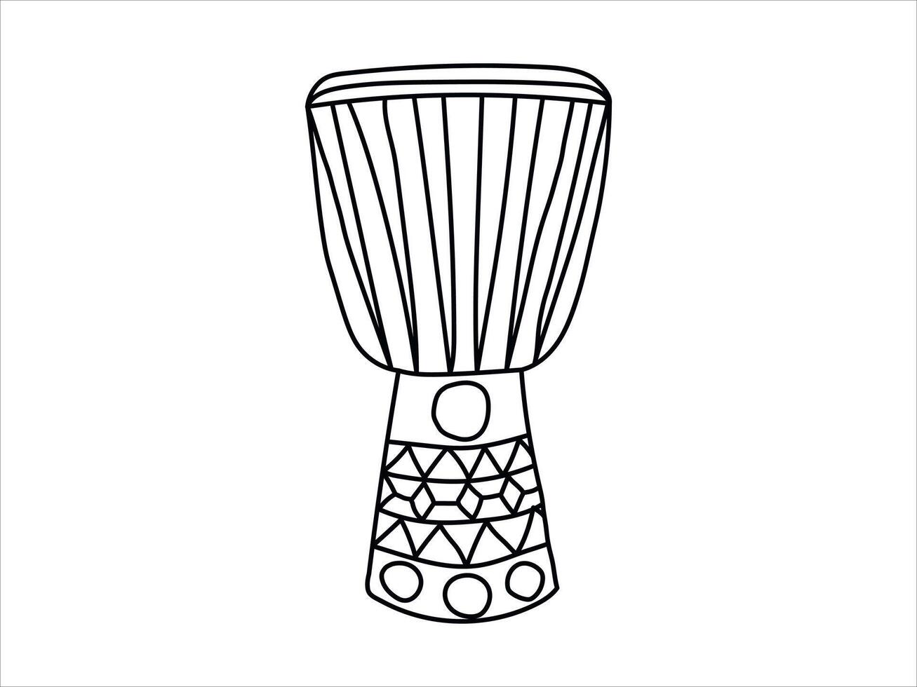 Black Outline of Djembe Drum Isolated on White Background. Concept of Musical Instrument, African Percussion, Ethnic Art, Black and White Design, Cultural Symbolism, Graphic Illustration vector