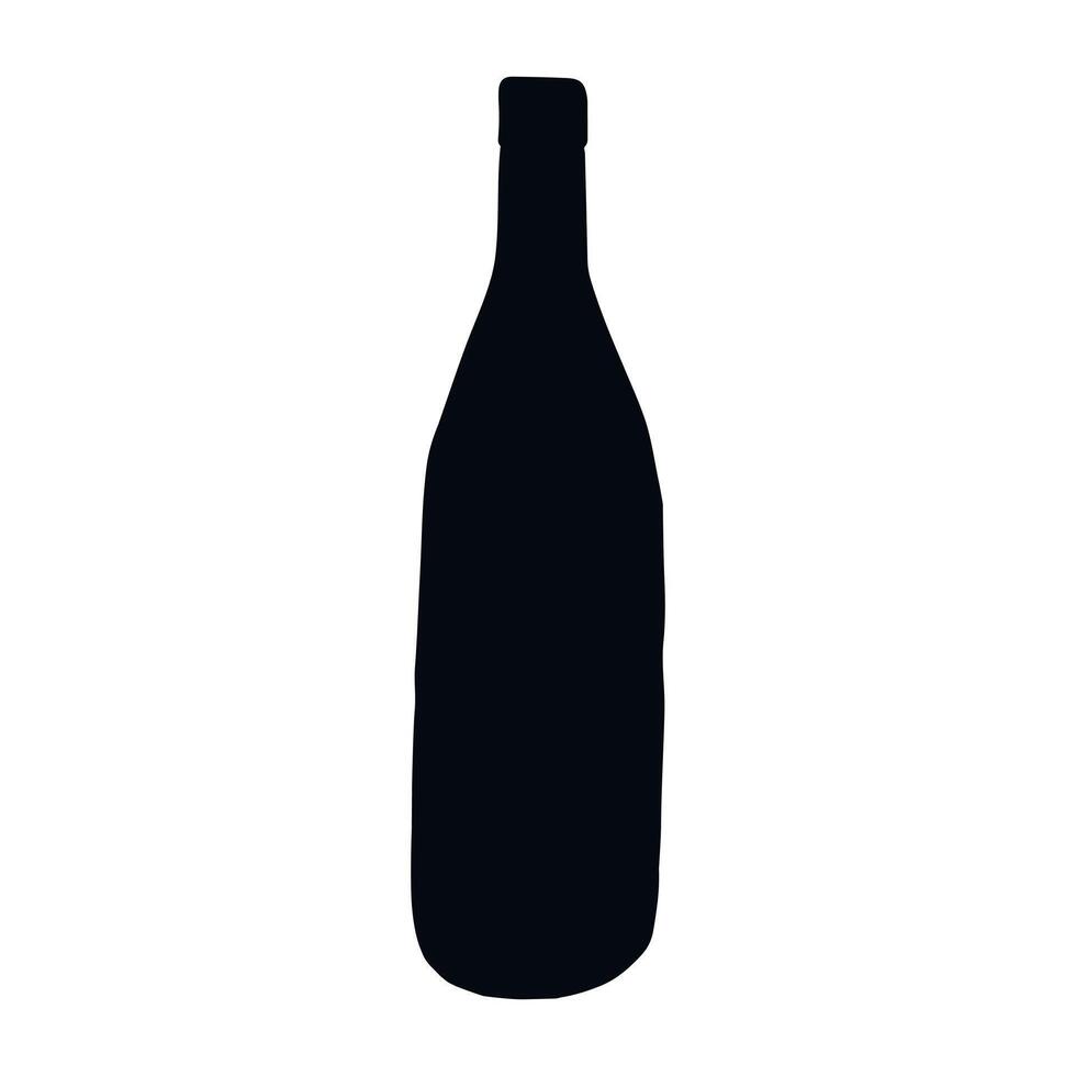 Beer Bottle, Black silhouette of glass Wine Bottle Isolated on White Background. Concept of Wine Art, Alcohol Beverage Icon, Minimalist Design, Elegant Drink, Graphic Element for Print vector