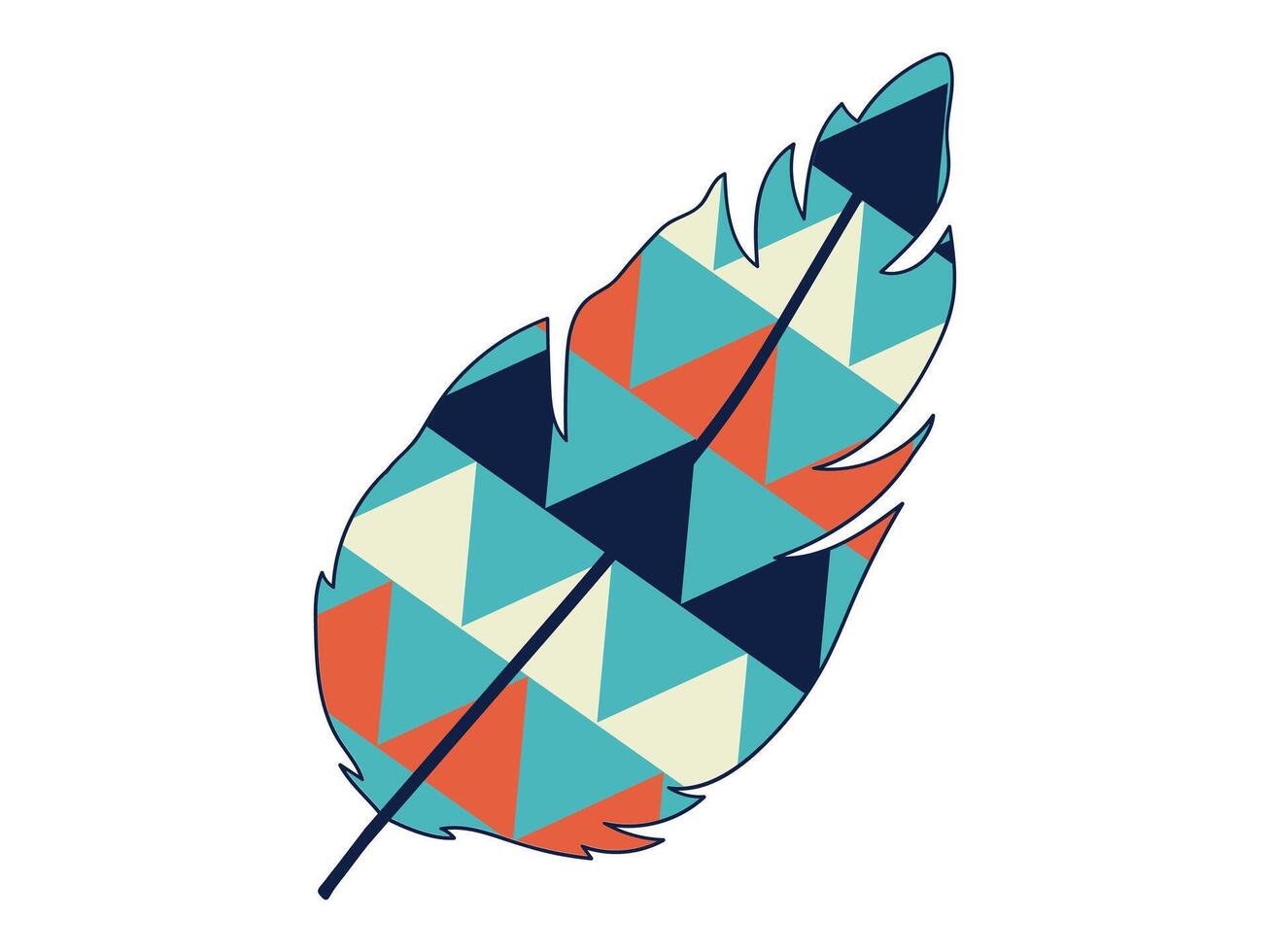 Colorful Geometric Bird Feather Illustration with Triangular Patterns Isolated on White Background. Concept of Decorative Design Element, Decor, Creative Graphics, Abstract Nature Art, Elegant Plumage vector