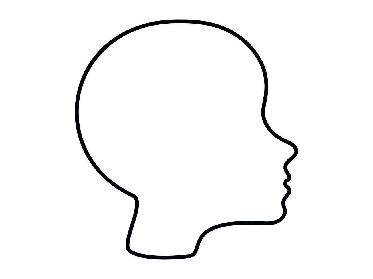 Minimalist Black Outline of Human Man Face Profile Isolated on White Background. Head of child. Concept of Identity, Simplicity, Graphic Design, Icon, Kid Creative Illustration, Abstract Form. Print vector