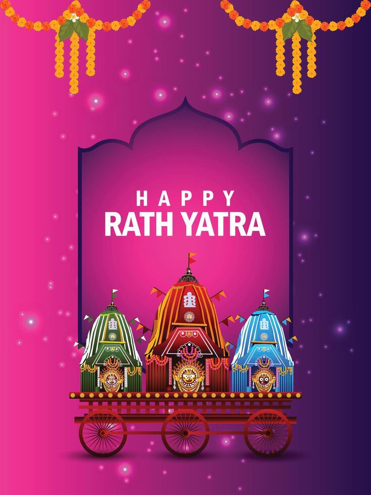Happy rath yatra celebration for lord jagannath balabhadra and subhadra illustration vector