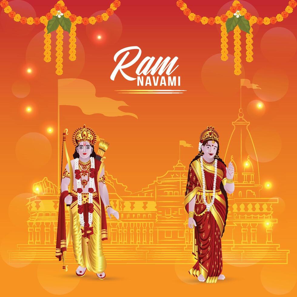 Shree ram navami design festival lord rama holding bow and arrow vector