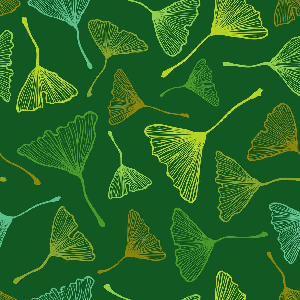 pattern with green ginkgo biloba leaves. vector