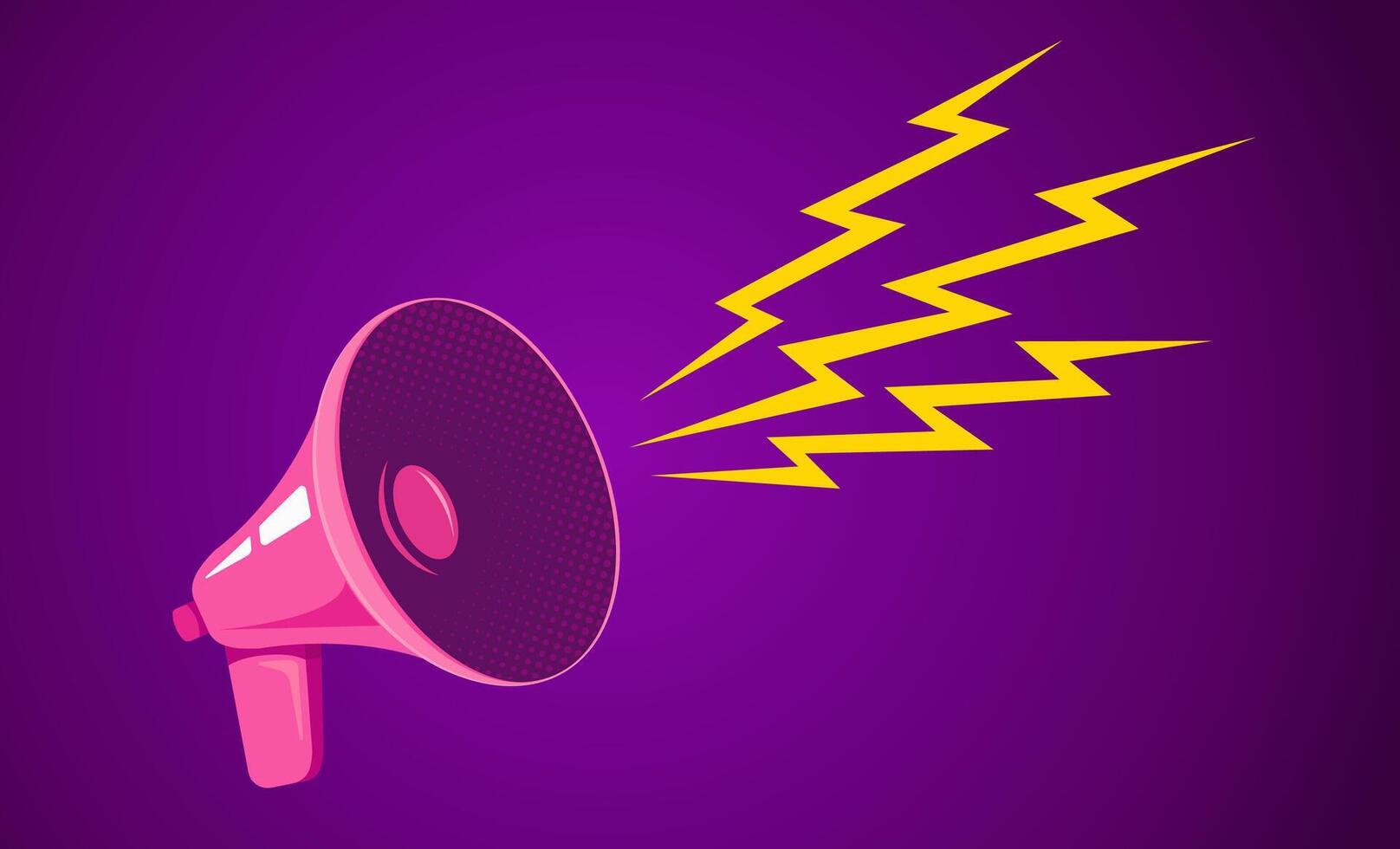 Retro megaphone on purple background. Loudspeaker. vector