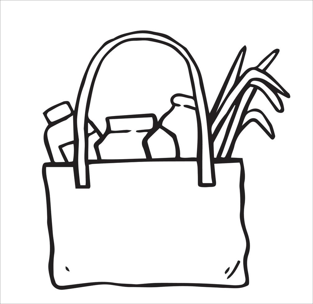 grocery bag, cute doodle illustration vector