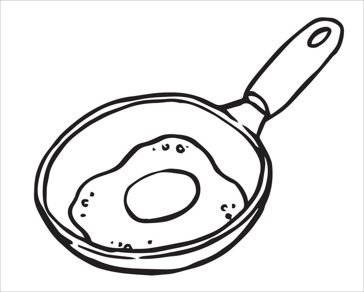 fried eggs in a frying pan, cute doodle illustration vector