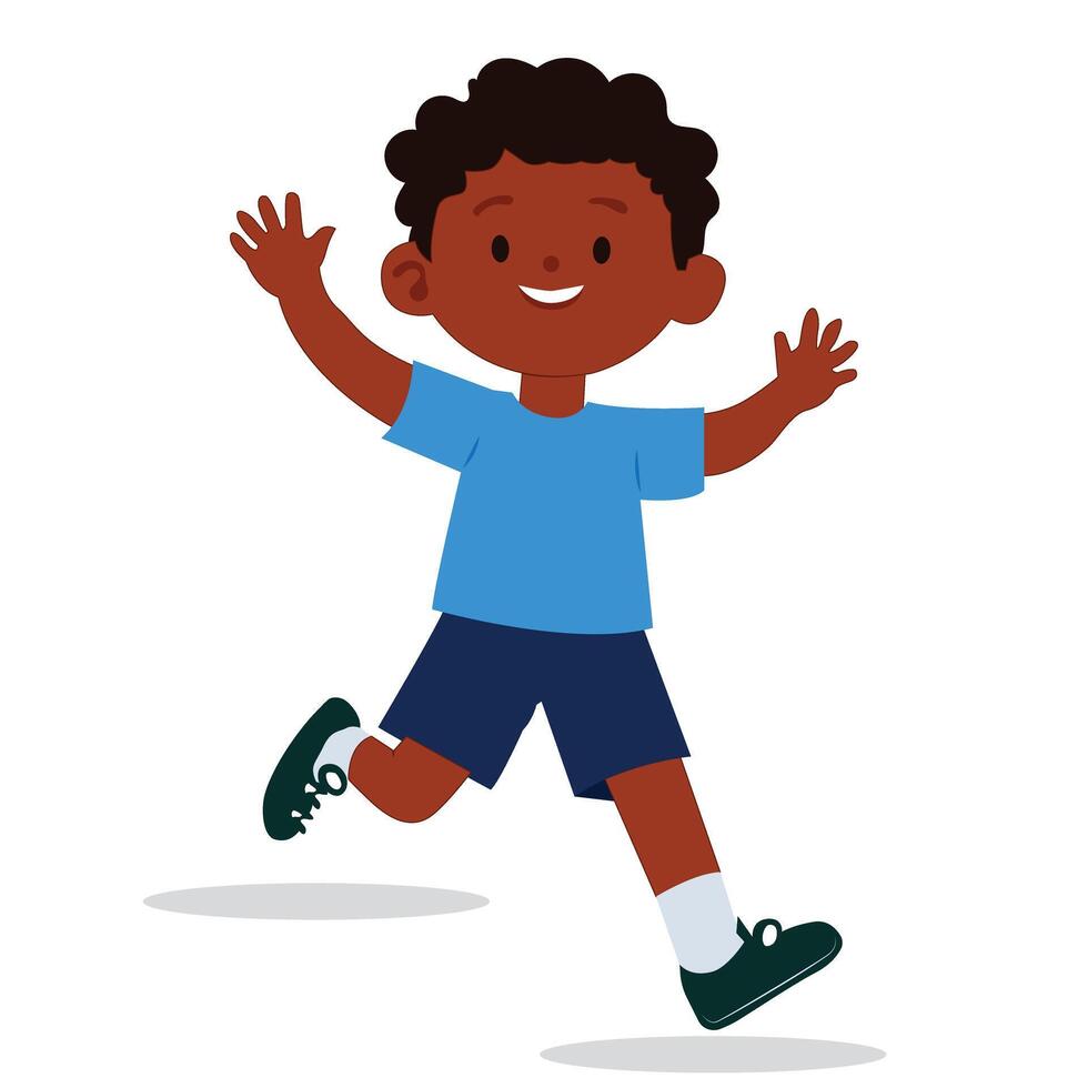 Happy and Energetic Cartoon Boy Running and Having Fun vector